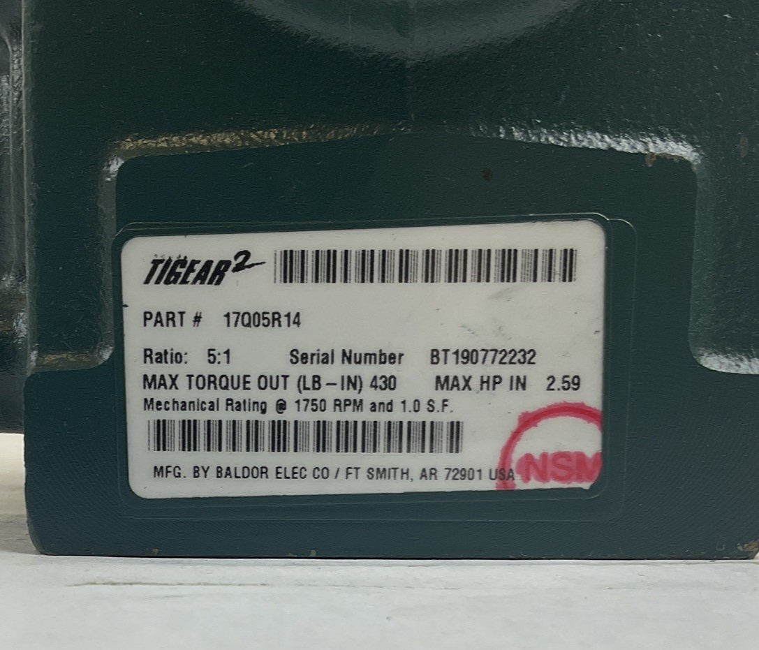 DODGE 17Q05R14 TIGEAR-2 GEAR REDUCER RATIO 5:1 1750RPM 2.59HP *HAS SHELF WEAR*