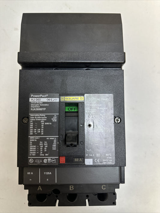 SQUARE D HJA36060YP POWER PACT CIRCUIT BREAKER 60A 600VAC 250VDC 3POLE