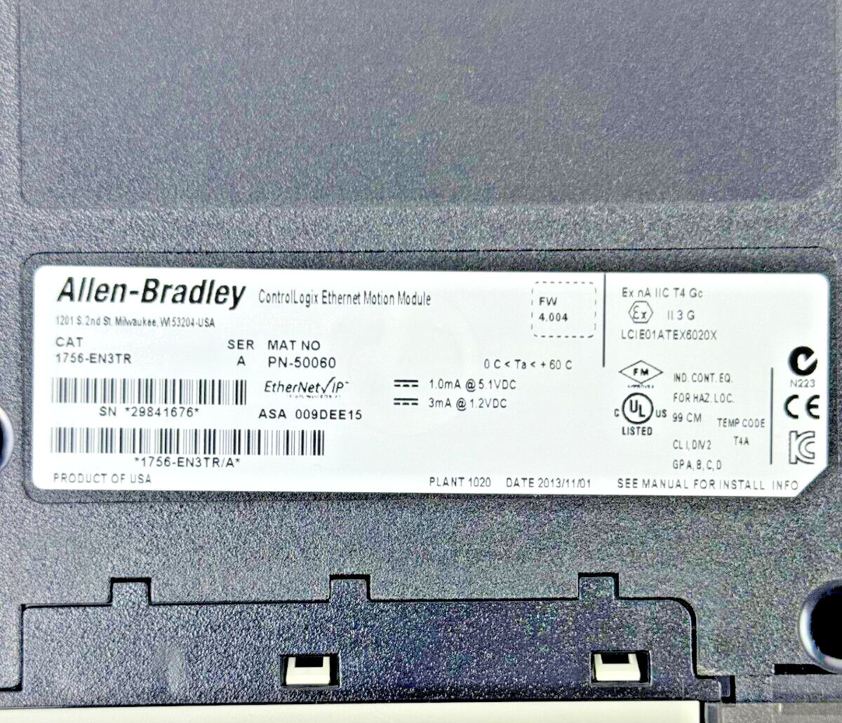ALLEN-BRADLEY -  1756-EN3TR SER. A FW: 4.004 - CONTROL LOGIX ETHERNET MOTION MOD