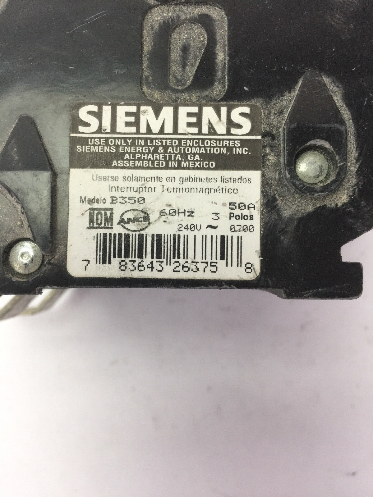 SIEMENS B350 CIRCUIT BREAKER 50A 240VAC 3 POLE