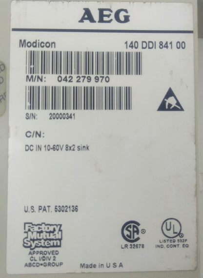 AEG/ SCHNEIDER AUTOMATION MODICON 140DDI84100 DC IN 10-60V 8X2 SINK