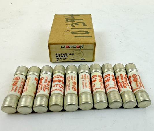 FERRAZ SHAWMUT MERSEN ATQ20 ATQ-20 20A 500V TIME-DELAY MIDGET FUSE LOT OF 10