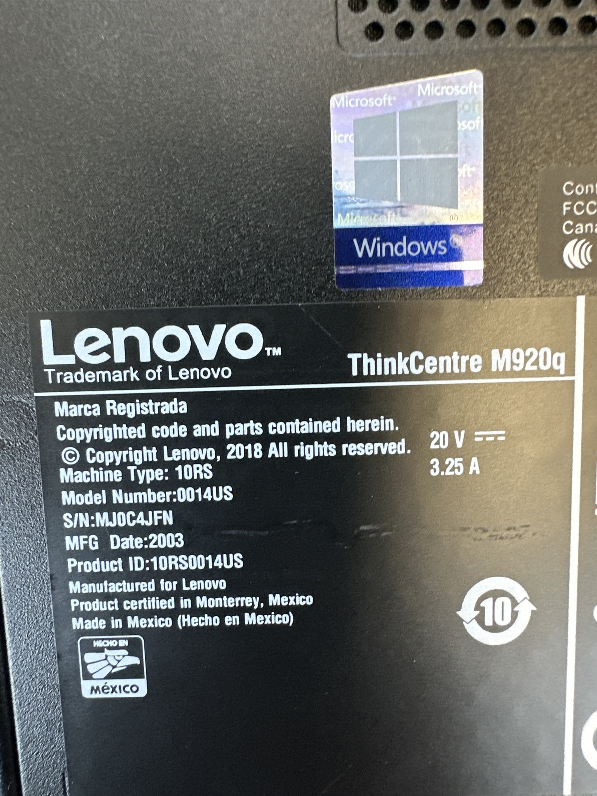LENOVO 0014US THINK CENTRE M920Q MT-M 10RS-0014US