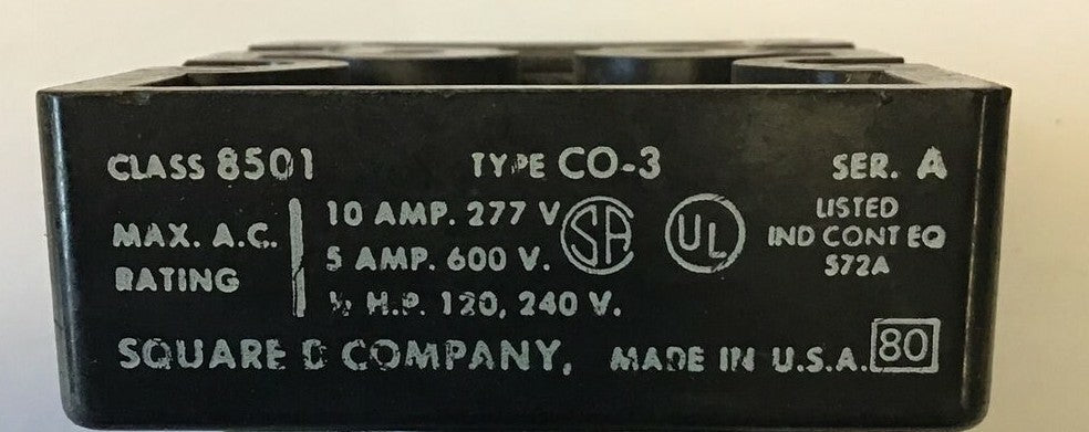 SQUARE D 8501 C0-3 CONTROL RELAY SER.A 10AMP 277V