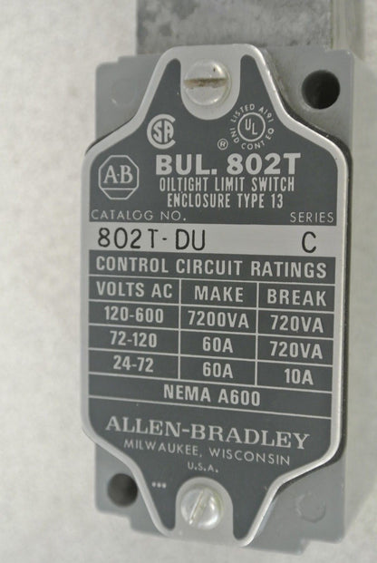 ALLEN-BRADLEY 802T-DU Ser. C / OILTIGHT LIMIT SWITCH / SPRING RETURN NEW SURPLUS