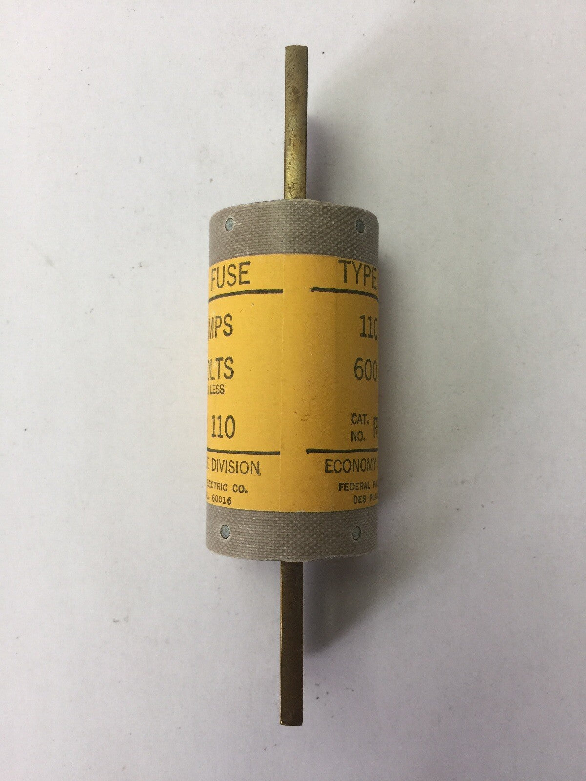 ECONOMY FUSE DIVISION RFC 110 TYPE-RF FUSE 110 AMP 600 VOLTS FEDERAL PACIFIC