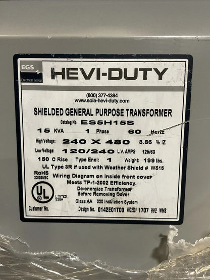 EGS ES5H15S TRANSFORMER 15KVA 1PH 60HZ HIGH VOLTAGE 240X480 LOW VOLTAGE 120/240