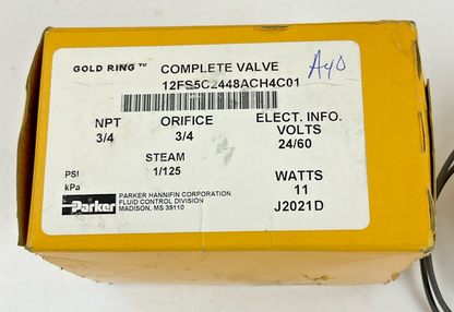 PARKER 12FS5C2448ACH4C01 COMPLETE VALVE NPT3/4 ORIFICE3/4 24V/60HZ STEAM1/125
