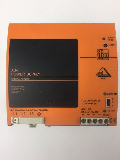 IFM AC1223 POWER SUPPLY INPUT 3AC400-500V 0.8A/PHASE OUTPUT DC-AS-i 30.5V/8A