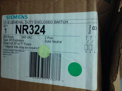 SIEMENS NR243, SER. B, GENERAL DUTY ENCLOSED SWITCH,2P, 200A, 240V, TYPE 3R, NEW