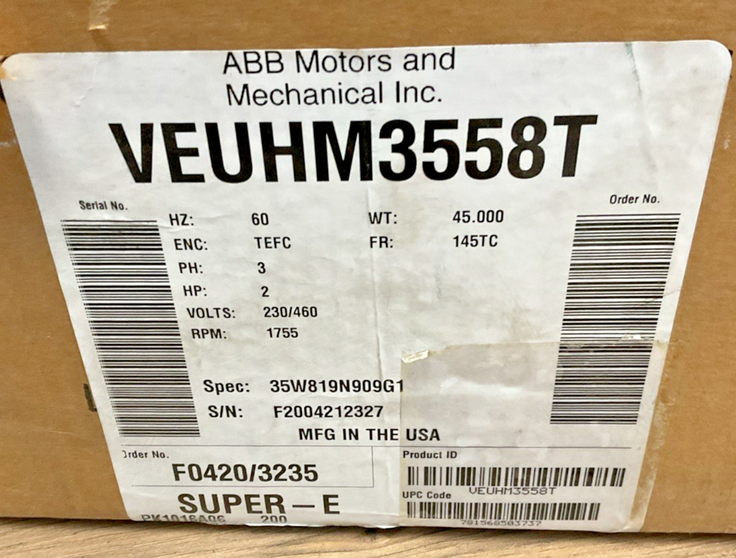 BALDOR VEUHM3558T INDUSTRIAL MOTOR 1755RPM 230/460V 2HP 3PH