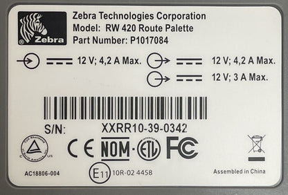 ZEBRA TECHNOLOGIES CORPERATION RW 420 ROUTE PALETTE 12VDC 4.2A