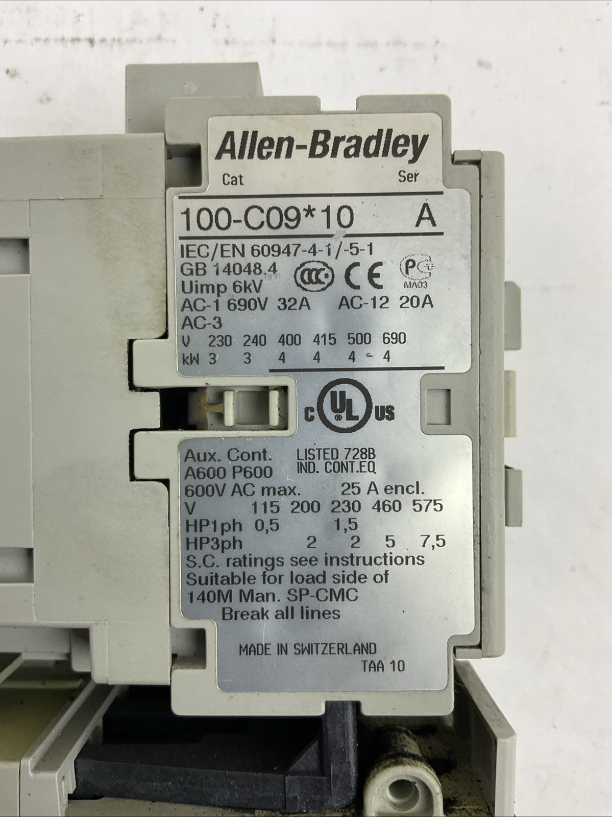 ALLEN BRADLEY STARTER (100-C09*10 CONTACTOR 120V COIL+193-ED1CB RELAY 1.0-5.0A)