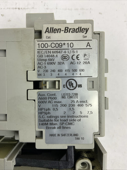 ALLEN BRADLEY STARTER (100-C09*10 CONTACTOR 120V COIL+193-ED1CB RELAY 1.0-5.0A)