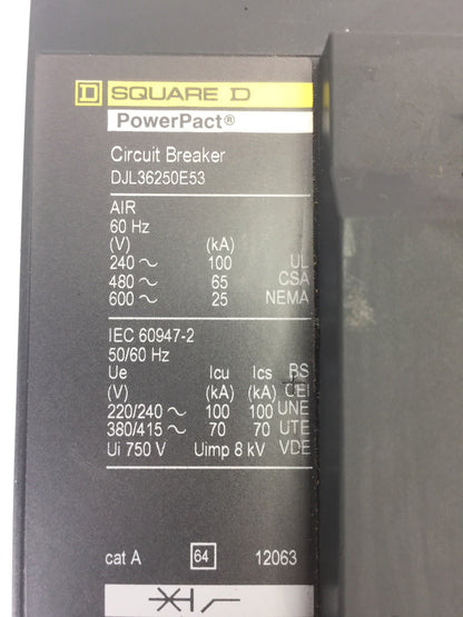 SQUARE D DJL36250E53 POWER PACK CIRCUIT BREAKER 600 VAC 250A