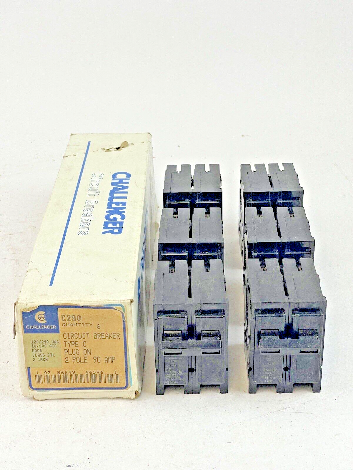 CHALLENGER *BOX OF 6* - C290 - 90A, 2 POLE TYPE C CIRCUIT BREAKERS, 120/240 VAC