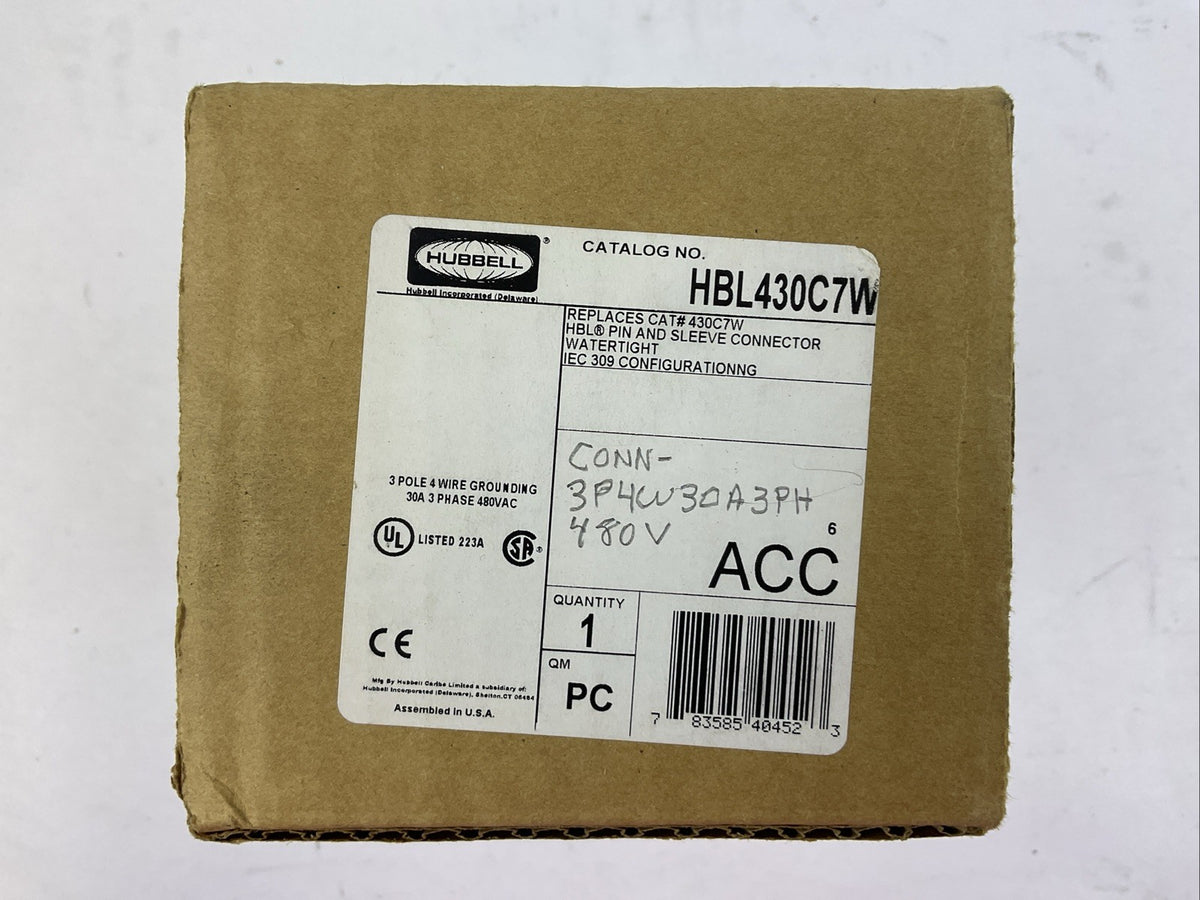 HUBBELL HBL430C7W PIN AND SLEEVE CONNECTOR WATERTIGHT 3PH 480VAC 30AMP 3POLE