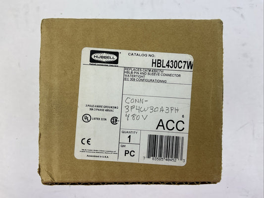 HUBBELL HBL430C7W PIN AND SLEEVE CONNECTOR WATERTIGHT 3PH 480VAC 30AMP 3POLE