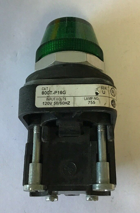 ALLEN BRADLEY 800T-P16G SER. U GREEN PILOT LIGHT 120V 50/60HZ, 755 LAMP