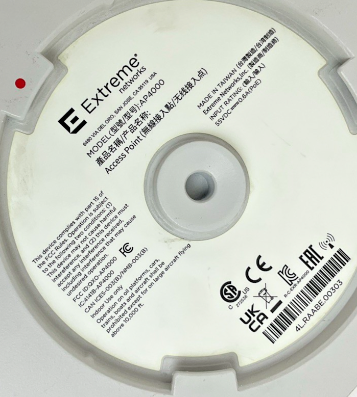 EXTREME NETWORKS AP4000-WW WIRELESS ACCESS POINT 55VDC 0.6A