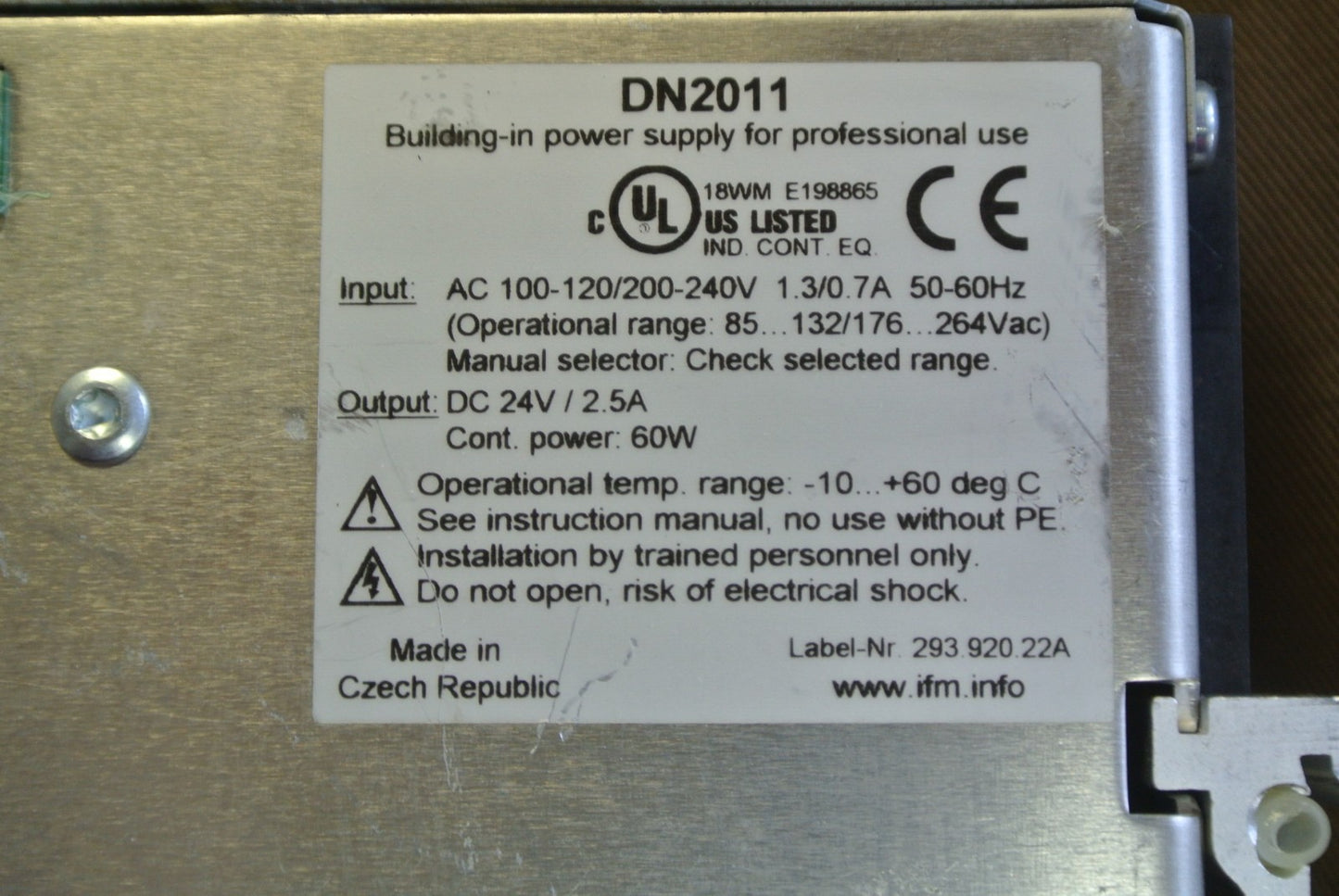 IFM DN2011 POWER SUPPLY - 115/230VAC, 50-60Hz -- 24VDC / 2.5A