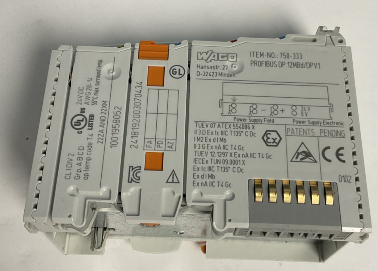 WAGO 750-333 FIELDBUS COUPLER PROFIBUS 24VDC 12MBD/DPV1