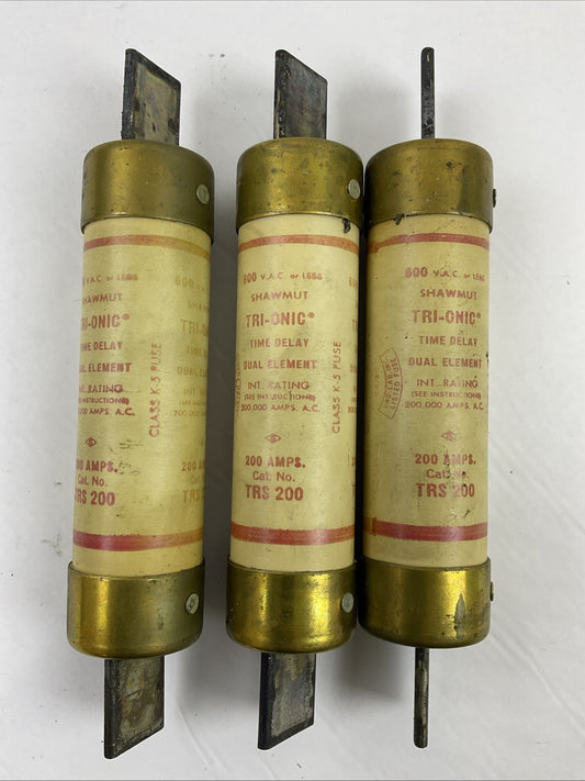 SHAWMUT TRS200 TRI-ONIC TIME DELAY DUAL ELEMENT 600VAC 200AMP FUSE (LOT OF 3)