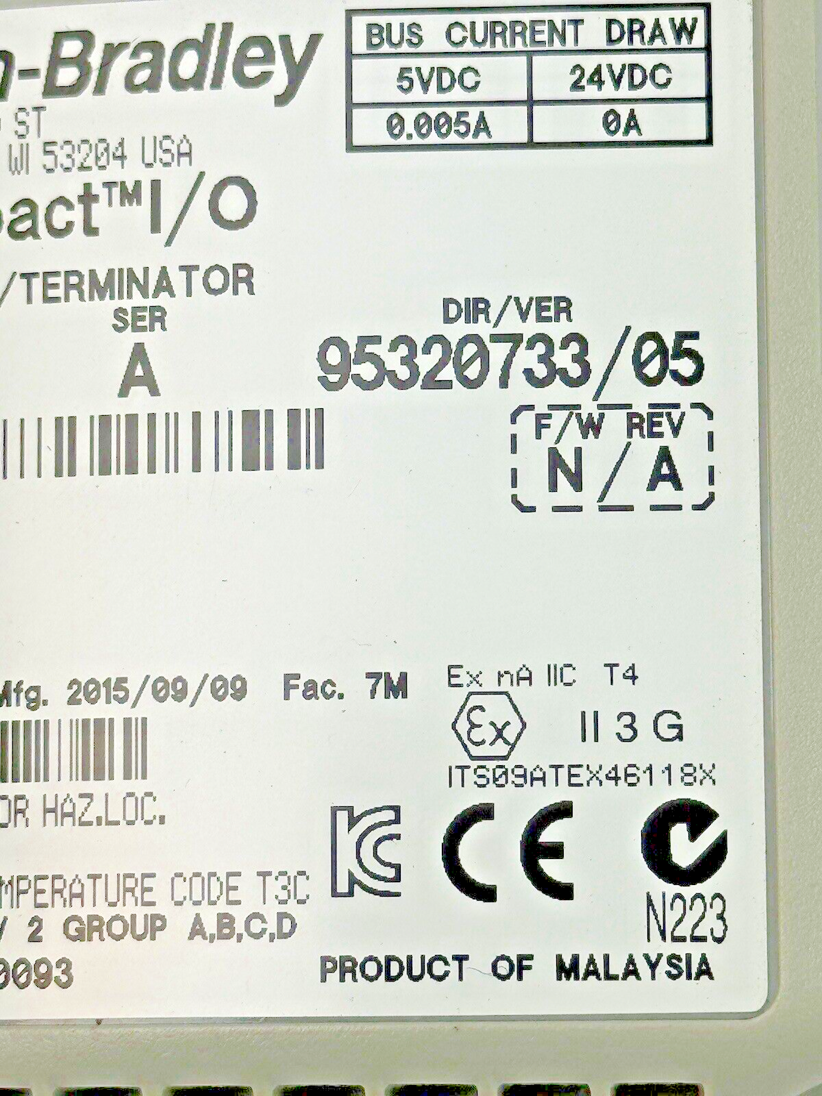 ALLEN-BRADLEY *LOT OF 5* - 1769-ECR SER. A F/W REV. N/A - COMPACT I/O RIGHT END