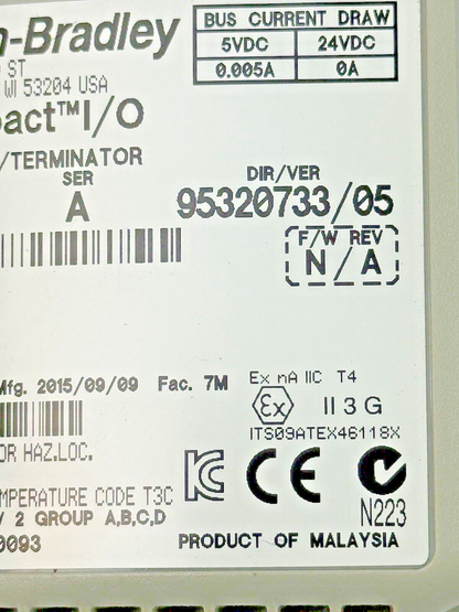 ALLEN-BRADLEY *LOT OF 5* - 1769-ECR SER. A F/W REV. N/A - COMPACT I/O RIGHT END