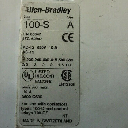 ALLEN BRADLEY 100-C30Z*00  Ser. B CONTACTOR w/ 100-S AUX. CONTACTOR Ser. B