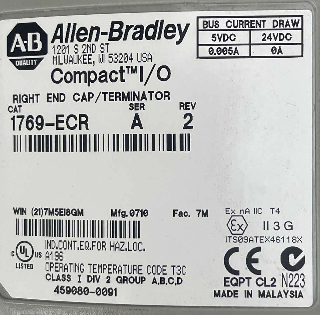 ALLEN BRADLEY 1769-ECR COMPACT I/O SER A REV 2 RIGHT END CAP / TERMINATOR