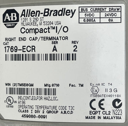 ALLEN BRADLEY 1769-ECR COMPACT I/O SER A REV 2 RIGHT END CAP / TERMINATOR