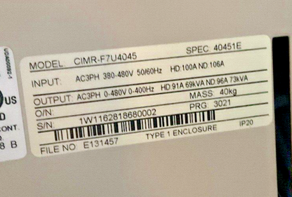 YASKAWA CIMR-F7U4037 AC DRIVE 480V 75A 40371E