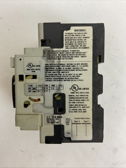 ALLEN BRADLEY 140M-C2T-B25 SER C MOTOR CIRCUIT BREAKER 1.6-2.5A 140M-C-AFA11
