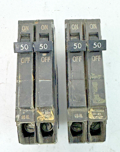 GE *LOT OF 2* - THQP250 - COMMON TRIP CIRCUIT BREAKERS - 2 POLE, 50 A, 240 VAC