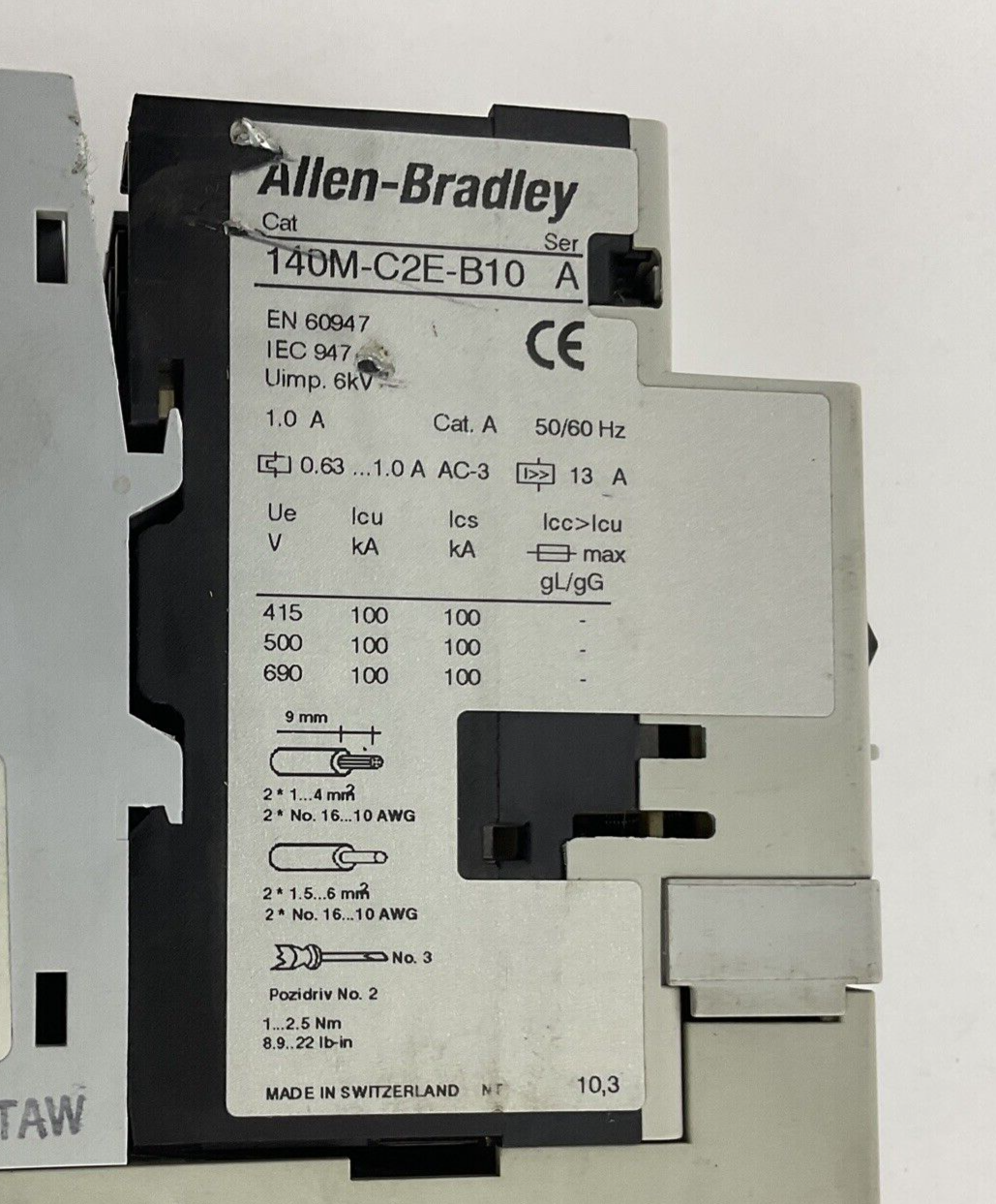 ALLEN BRADLEY 190S-AND2-CB10C COMBONATION STARTER SER.A