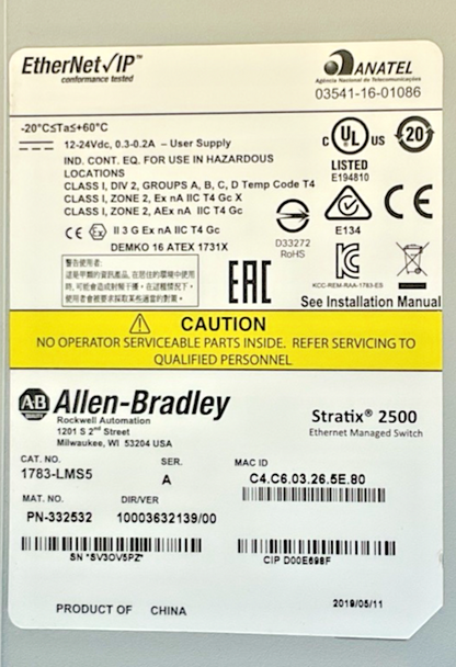 ALLEN BRADLEY 1783-LMS5 ETHERNET SWITCH SER.A 24VDC 0.3-0.2A