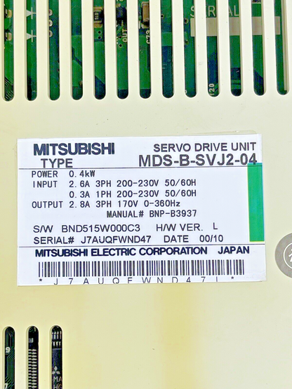 MITSUBISHI - MDS-B-SVJ2-04 - SERVO DRIVE UNIT/ AMPLIFIER -2.8A, 230 VAC, 50/60HZ