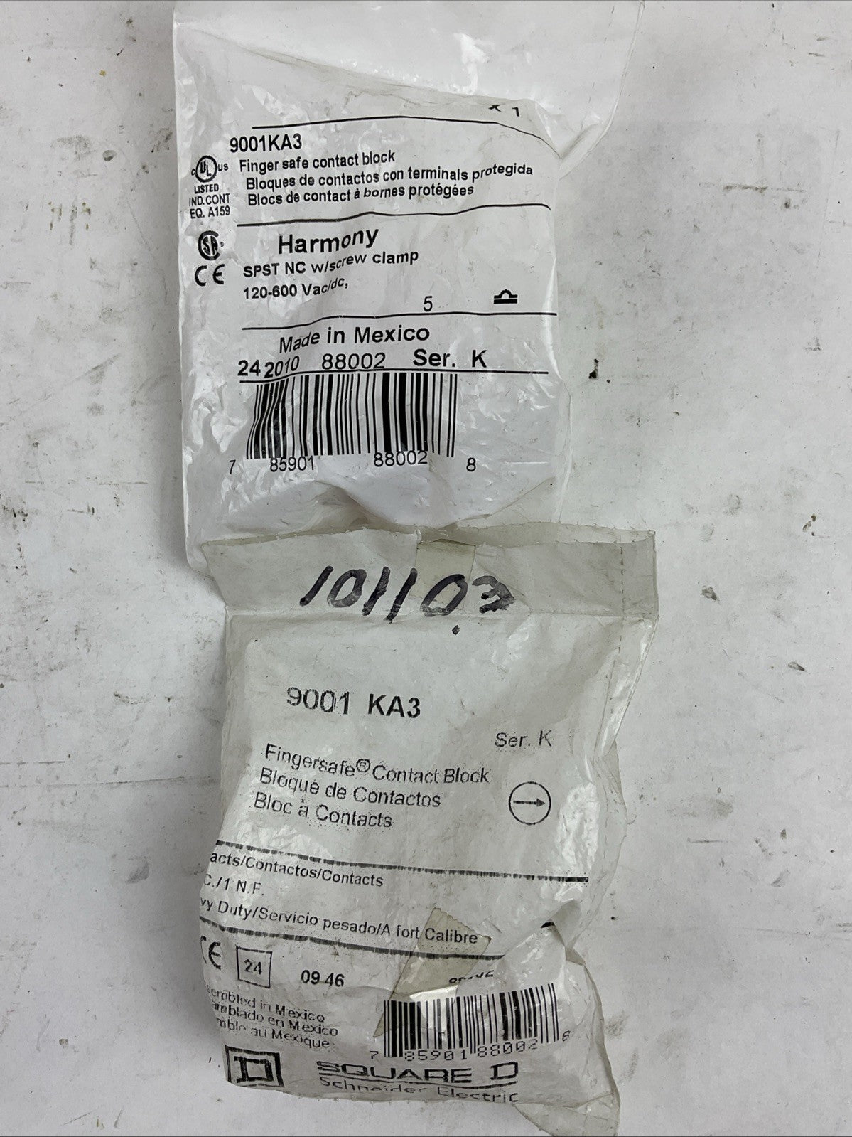 SQUARE D 9001KA3 FINGER SAFE CONTACT BLOCK (LOT OF 2)