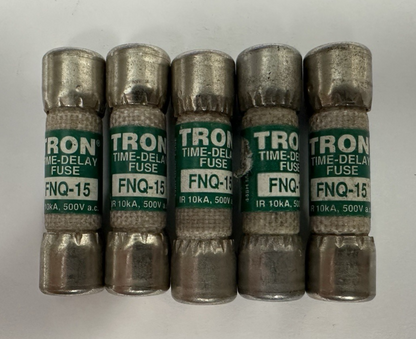 COOPER BUSSMANN FNQ-15 TRON FUSE 15 AMP 500VAC TIME DELAY FUSE LOT OF 5