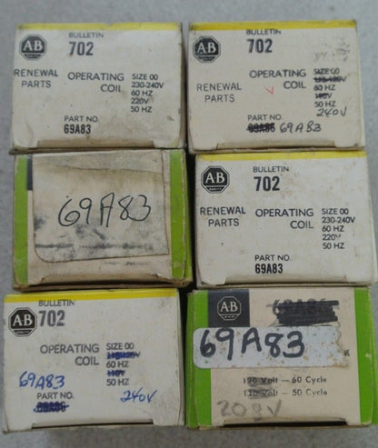 ALLEN-BRADLEY 69A83 COIL SIZE 00 220/50Hz, 230-240V/60Hz  NEW SURPLUS  LOT of 6