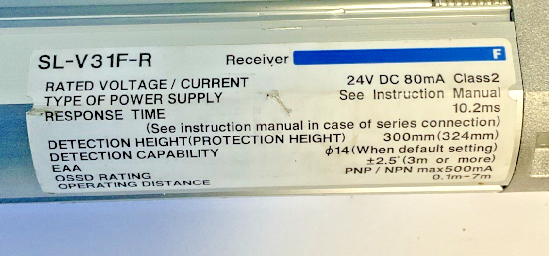 KEYENCE SL-V31F RECIEVER AND TRANSMITTER 24VDC 10.2MS VER.3