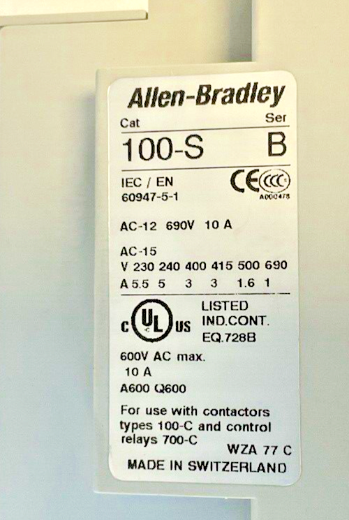 ALLEN BRADLEY 100-C30D*00C STARTER W/ 193-EECD SER.C W/ 100-S SER.B