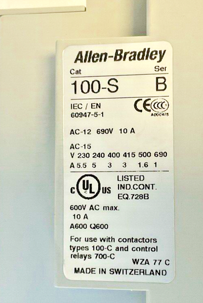 ALLEN BRADLEY 100-C30D*00C STARTER W/ 193-EECD SER.C W/ 100-S SER.B