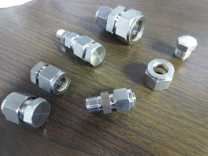 SWAGELOK MISCELLANEOUS UNIDENTIFIED STAINLESS STEEL FITTINGS - NEW - LOT of 7