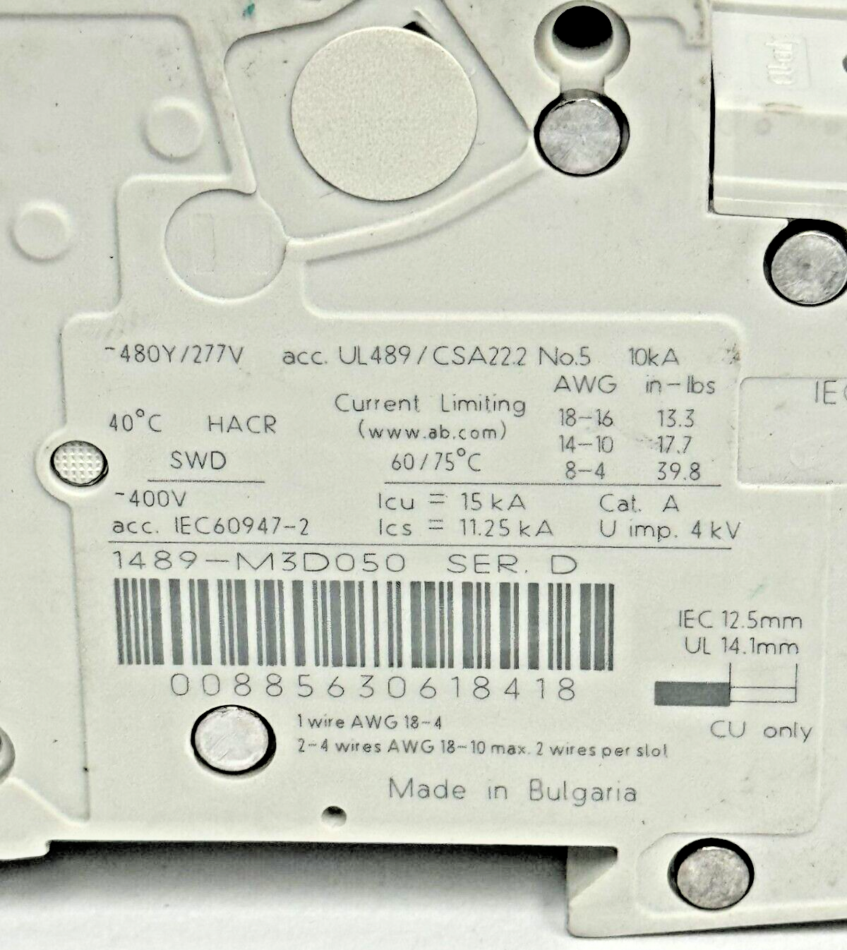 ALLEN-BRADLEY - 1489-M3D050 SER. D - CIRCUIT BREAKER - 3 P, 5 A, 277 V