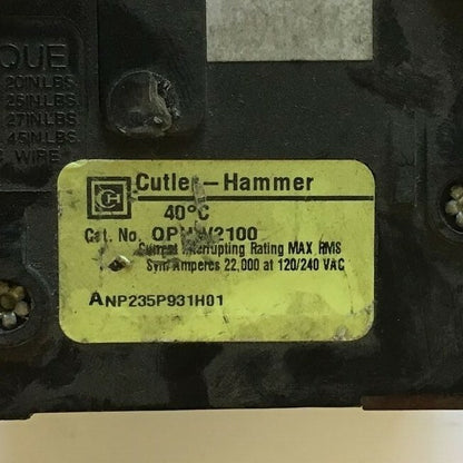 WESTINGHOUSE QPHW2100 CIRCUIT BREAKER 120/240VAC 2POLE 100AMP