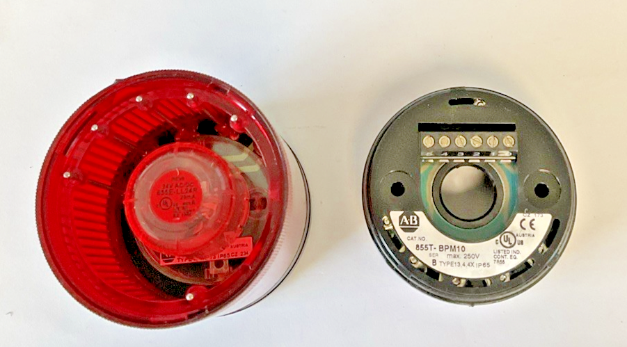 ALLEN BRADLEY 855T-B24TL4 STACK LED LIGHT RED SER.C W/ 855T-BPM10 BASE SER.B