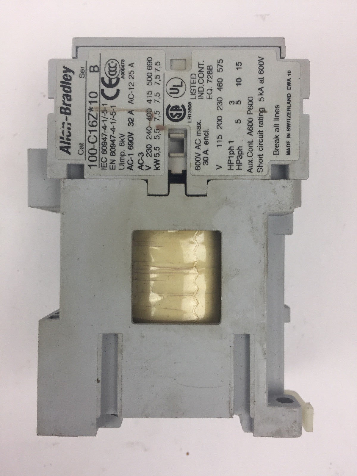 ALLEN BRADLEY 100-C16Z*10 CONTACTOR SER B 600VAC 30A COIL 24VDC