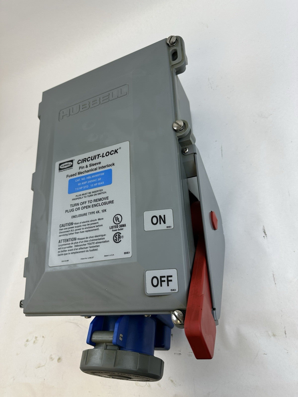 HUBBELL HBL460MIF9W PIN & SLEEVE MECHANICAL INTERLOCK 60A 240VA